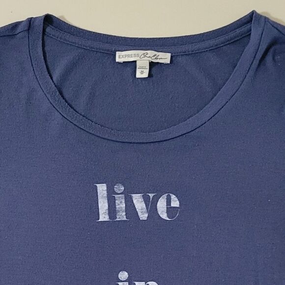 Express Women's Blue Crewneck Graphic Live in the Moment Long Sleeve Top - Picture 7 of 10